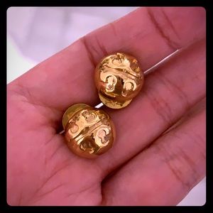 Tory Burch Gold Logo Button Earrings
